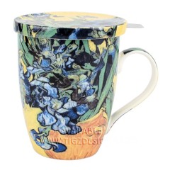 McIntosh Fine Bone China - Van Gogh "Irises" Tea Mug w/Infuser & Lid